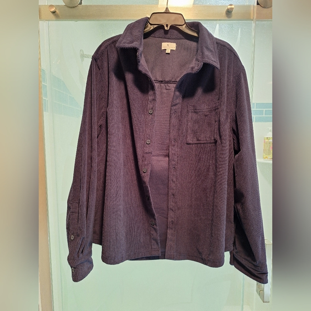 Men's Corduroy Button-Up Shirt Jacket - Navy